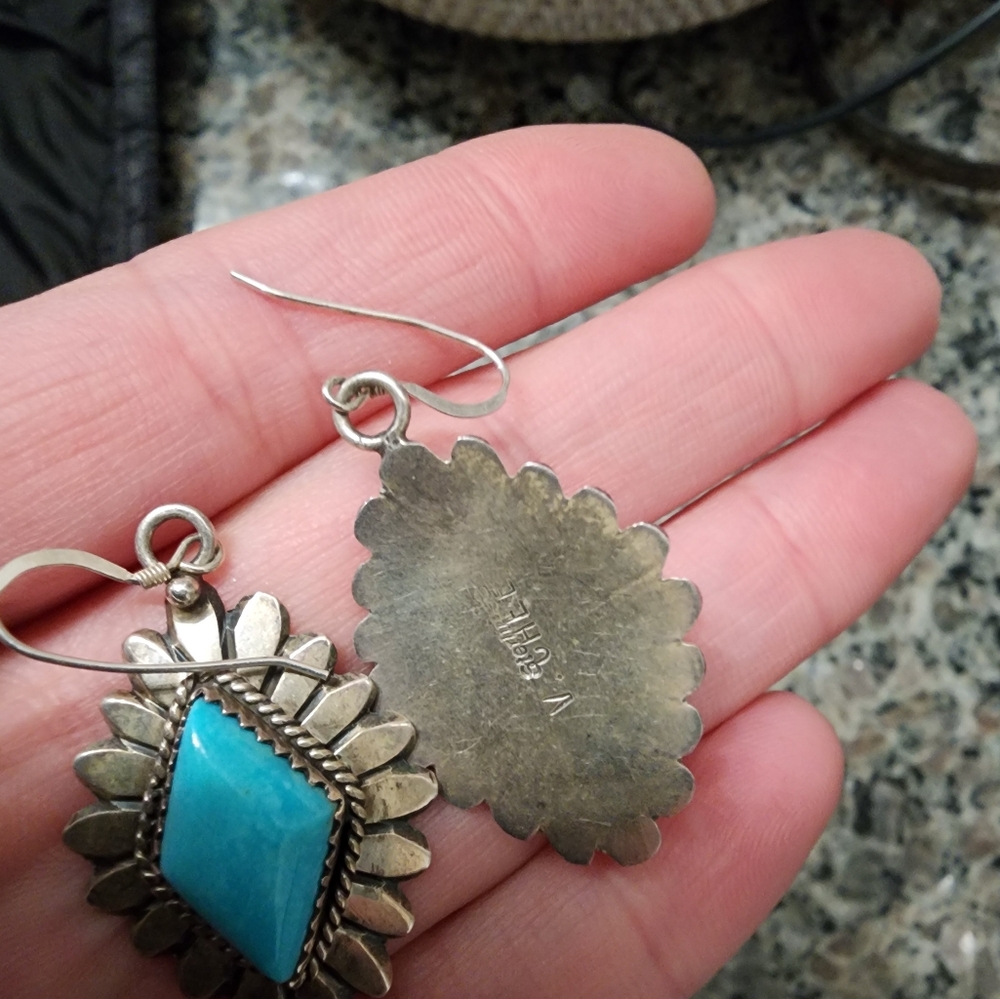 Vintage Victor Chee Native American Navajo, Turquoise & Sterling Silver Earrings